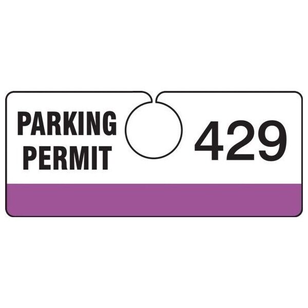 Accuform Parking Permit Tag, Numbered 200-299, Purple, 2in x 4.75in, Laminated PF-Cardstock, 100PK TNT429PRC - main